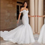 One-Word Shoulder Fishtail Wedding Dress Tug-Tailed Bridal Lawn Wedding Dress 2026 New HZ0517