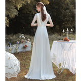 French-Style Silk Noodles Light Wedding Dress 2026 New Bride Simple V-Neck Dress Small Lace Go Out Yarn Welcome Suit HZ0517
