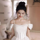 Sling Belt Light Wedding Dress 2025 New Bridal French Word Shoulder Yarn Small Master Yarn License Dress HZ0517