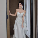 French Brated Light Wedding Dress Bride 2026 New High-End Feeld With The Yarn White Tail Dress Skirt HZ0517