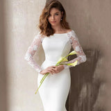 Long-Sleeved Wedding Dress 2026 New Simple U-Collared Fish Tail Travel Shooting Small Tail Soft Yarn Thin HZ0517