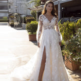Deep V Bride Wedding Dress Long Tailed High Open Fork Sexy Dresses Dress Wedding Yarn HZ0517