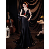 Temperament Famous Manic Black Bareback Birthday Party Dinner Annual Performance Show Butterfly Wedding Dress HZ0517