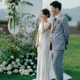 Simplicity Wedding Dress New Bridal French Hepburn Style Simple Texture Out Of The Lawn Wedding Yarn HZ0517