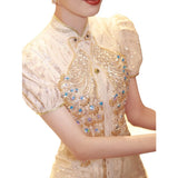 Champagne Golden Toast Dress 2025 New Bridal Fishtail Cheongsam Summer Coat Wedding Dress HZ0517