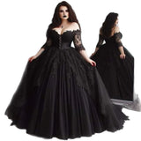One-Word Shoulder New Black Thin Dress Wedding Dress Temperament Banquet Host Dress HZ0517