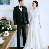 French Light Wedding Dress 2025 New Bride Super Fairy French Hepburn Wedding Dress Simple Mori Line Long-Sleeved Wedding Dress HZ0517