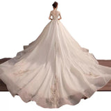 One-Word Shoulder French Main Wedding Dress 2025 New Spring And Summer Bridal Court Wind Small Heavy Industry Big Tail HZ0517