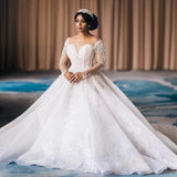 2026 New Wedding Dress African Bride Wedding Long-Sleeved Pearl Wedding Dress HZ0517