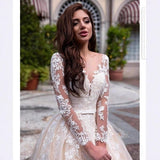Long-Sleeved Big Tail Wedding Dress In The Spring Of 2026 New White At-Fugitive Princess Slimming Skinny Wedding Show HZ0517