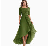 Fashion Evening Dress French Solid Color Comfortable Lotus Leaf Side Short-Sleeved Dress Dinner Party Host HZ0517