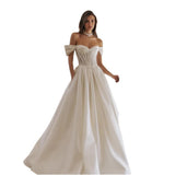 One-Word Shoulder Wedding Dress Mori 2026 New Bride Simple V-Neck Body-Up Perspective Tug-Tail Forging HZ0517