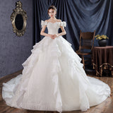 Temperament Main Wedding Dress Mori 2026 New Small Bridal Big Tail Super Fairy Starry Sky Word Shoulder Dream W36 HZ0517
