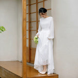 White Flowing Dress Round Collar Light Wedding Dress Ultra-Long Sen Dress Seaside Photo Clothes Super Fairy HZ0517
