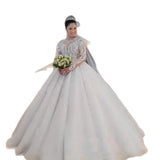 New Wedding Dress 2026 New Diamond Leplace Long Sleeve Wedding Dress Big Tail Wedding Dress Spring HZ0517