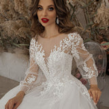 Wedding Dress 2026 New Bridal Round-Neck Wedding Dress Long Sleeves Thin Fashion Small Tail Large Code Repair HZ0517