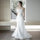 French One-Word Bridal Wedding Dress High Quality High-Quality Light Luxury Niche Temperament White Fishtail Welcome Yarn HZ0517