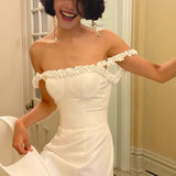 One-Word Shoulder-Swear Sables Light Wedding Dress Bridal Body Fishtail Yarn Simple French Welcome Retro Dress Woman HZ0517