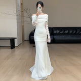 Light Wedding Dress Shoulder 2026 New Brides Lint White Fishtail Long-Sleeved Engagement Dress Dress HZ0517