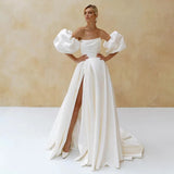 Direct Sales Women's Wear Denoodle Braided Temperament Dress Bubble Cuff Side Open Fork A-Shaped Wedding Dress HZ0517