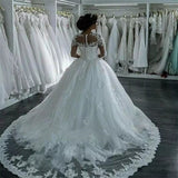 One-Word Shoulder Lace Dress 2025 New Mid-Rise Long-Necked White Adult Wedding Dress HZ0517