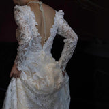 French Travel Photography Heavy Industry High-End Light Wedding Dress 2025 New Bridal Lace Long Sleeve Wedding Yarn HZ0517