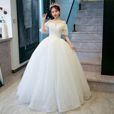 One-Word Shoulder French Light Main Wedding Dress 2026 New Bridal V Collar Small Man Dress Court Wind Yarn HZ0517
