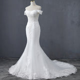 New Wedding Dress A Word Shoulder To Waist Fish Tail Thin Bride Marriage Simple Tail Wedding Dress HZ0517