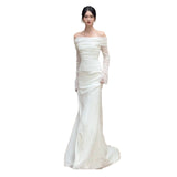 Light Wedding Dress Shoulder 2026 New Brides Lint White Fishtail Long-Sleeved Engagement Dress Dress HZ0517