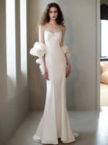 French Travel Shot Wedding Dress Flowers Bridal Simple Fishtail Dinner High-End White Vertewn Dress Woman HZ0517