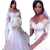 New Wedding Dress African Mermaid Long-Sleeved Lace Wedding Dress Exit HZ0517