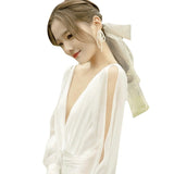 Simple Wedding Dress Light Korean Wedding Fairy Color Shade Arm White Certificate Dress Sexy Bare Back Yarn HZ0517