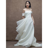 Light Wedding Dress Female New Host White Temperament Elegant Art Examination Tset Dress Banquet Dress HZ0517