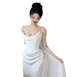 French Brae Light Wedding Dress 2026 New Bride Simple Fascling High-End Feeling Go Out Yarn Fishtail White Dress Dress HZ0517