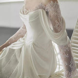 French-Style Silk Dress Light Luxury New Bridal Lace A Word Shoulder Light Dress Small Out Of The Yarn HZ0517