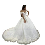 One-Word Shoulder Wedding Dress Mori 2026 New Bride Simple Deep V-Collared Pimple Tail Main Wedding Dress HZ0517