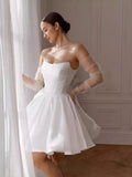 White One-Word Shoulder Evening Dress New French Unkempt Dress Short Dress Birthday Party Dress High Sense HZ0517