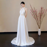 French Hanging Neck Light Wedding Dress 2026 New Small Luxury Dress Fish Tail Welcome Engagement Yarn HZ0517