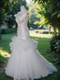 Brassed Fishtail Mesh Wedding Dress Dress Dress Small-Sized Bridal Main Yarn Toast Banquet New Outdoor HZ0517