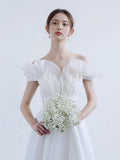 Beautiful Light Yarn A Word Shoulder Thin Sweet Princess Elegant Bride Ponpong Wedding Dress Outdoor Sen System Lawn Yarn HZ0517