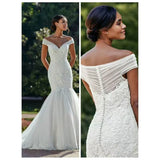 2026 New Word Shoulder Long Tail Ceremony Wedding Fish Tail Skinny Bride Wedding Banquet Embroidery Wedding Dress HZ0517