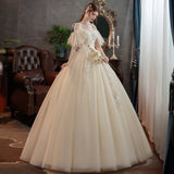 Champagne Light Main Wedding Dress 2026 Bride's New Large-Size Mori Dreamy Super Fairy Simple Shoulder Temperament Dress HZ0517