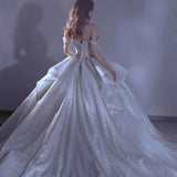 French Word Shoulder Starry Sky Wedding Dress Woman 2026 New Bridal Small Yarn Heavy Industry Luxury Court Style HZ0517