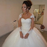 Bridal Skin Color Net Long Sleeve Wedding Dress Embroidered Simple Round And Round Sexy 2026 New Wedding Dress HZ0517