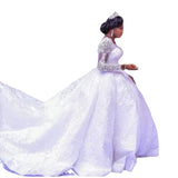 2026 New Main Wedding Dress African Bride Lace Long Sleeve Tail Wedding Dress HZ0517