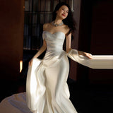 French Light Wedding Dress 2026 New Set Of Face One-Shoulder High-End Engagement Fishtail Evening Dress Super Fairy Travel Yarn HZ0517