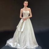 French Brated Light Wedding Dress Bride Niche Densate High-End Feeling Simple Small Tail To Go Out To Greet The White Dress HZ0517