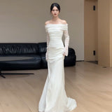 Light Wedding Dress Shoulder 2026 New Brides Lint White Fishtail Long-Sleeved Engagement Dress Dress HZ0517