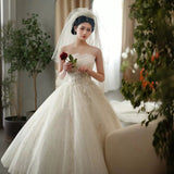 Wedding Dress 2025 New Bridal Yarn Tail Small Man Together To Go Out Of The Yarn Temperament Simple Thin White HZ0517