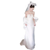 French Linden Noodles With Light Wedding Dress Bridal Minority Simple White Fishtail Welcome Yarn Wedding Dress Dress HZ0517
